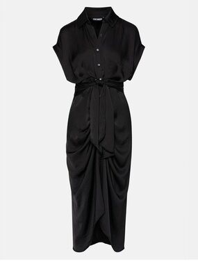 Steve Madden Black Button- Tie-Waist Midi Dress